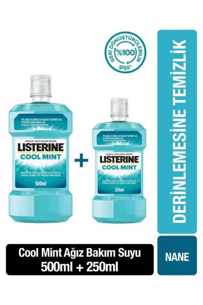 Listerine Cool Mint Nane Aromalı 500 ml + 250 ml - Avantajlı Paket