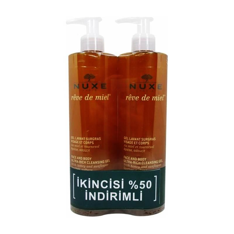 Nuxe Hassas Yüz ve Vücut Yıkama Jeli - Reve de Miel Gel Lavant Surgras 2x400 ml Set