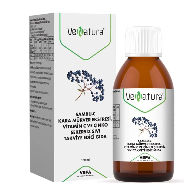 VeNatura Sambu-C Kara Mürver Ekstresi, Vitamin C ve Çinko Takviye Edici Gıda 150 ml