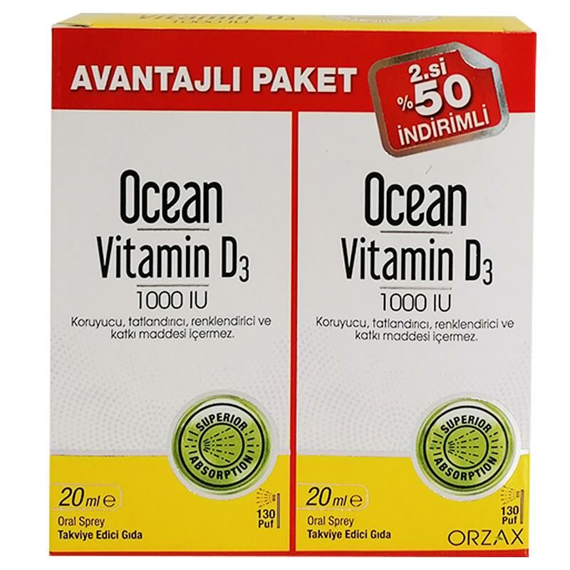 Orzax Ocean Vitamin D3 1000 Iu Sprey 2'li set
