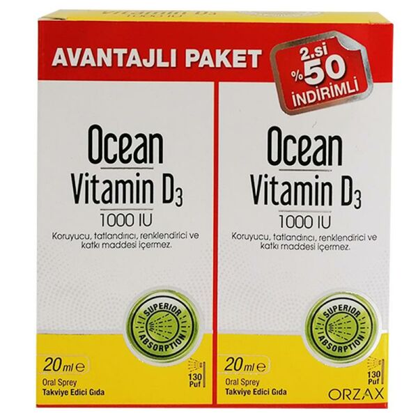 Orzax Ocean Vitamin D3 1000 Iu Sprey 2'li set