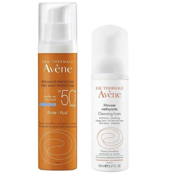 Avene Fluid Dry Touch SPF 50 Güneş Koruyucu 50 ml + Temizleme Köpüğü 150 ml