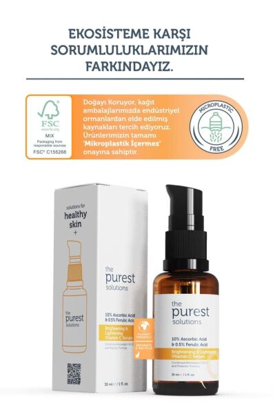 The Purest Solutions Brightening & Lightening Vitamin C Serum 10% Ascorbic Acid & 0,5% Ferulic Acid 30 ml