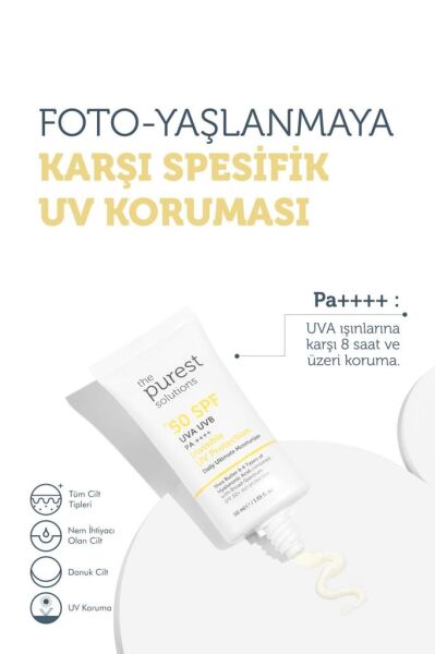The Purest Solutions Invisible UV Protection Günlük Kullanıma Uygun Nemlendiricili Güneş Kremi SPF50
