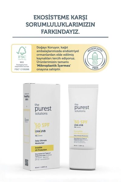 The Purest Solutions Invisible UV Protection Günlük Kullanıma Uygun Nemlendiricili Güneş Kremi SPF50