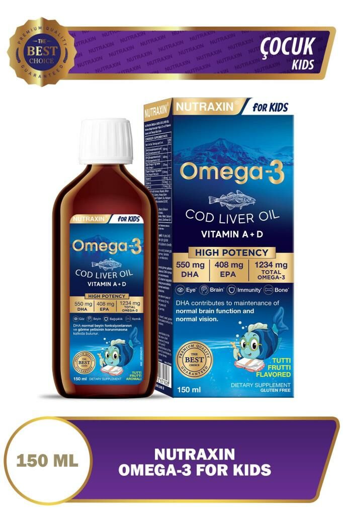Nutraxin For Kids Omega-3 Balık Yağı Takviye Edici Gıda 150 ml
