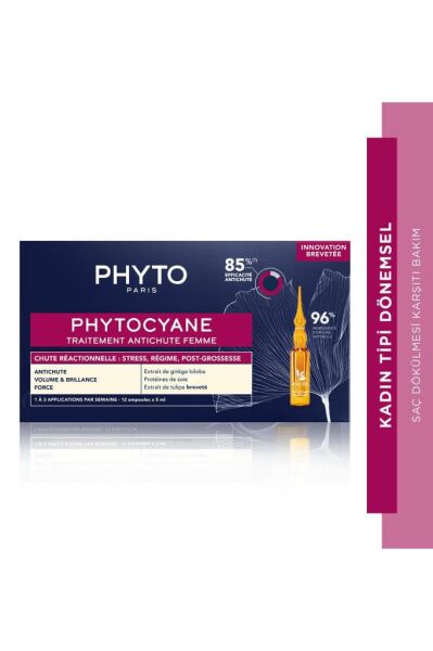 Phyto Phytocyane Kadınlar İçin Dönemsel Saç Dökülmesi Karşıtı Bakım 12 Ampul x 5 ml