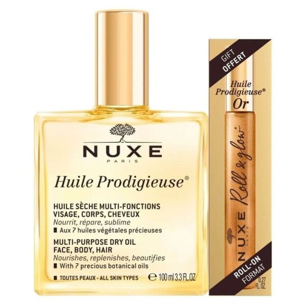 Nuxe Huile Prodigieuse Çok Amaçlı Kuru Yağ 100 ml + Nuxe Huile Prodigieuse Or Roll-On 8 ml