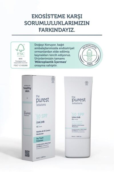 The Purest Solutions Dry Touch Protection Mat Bitişli Yağlı Ciltler İçin Güneş Kremi SPF50+ 50 ml