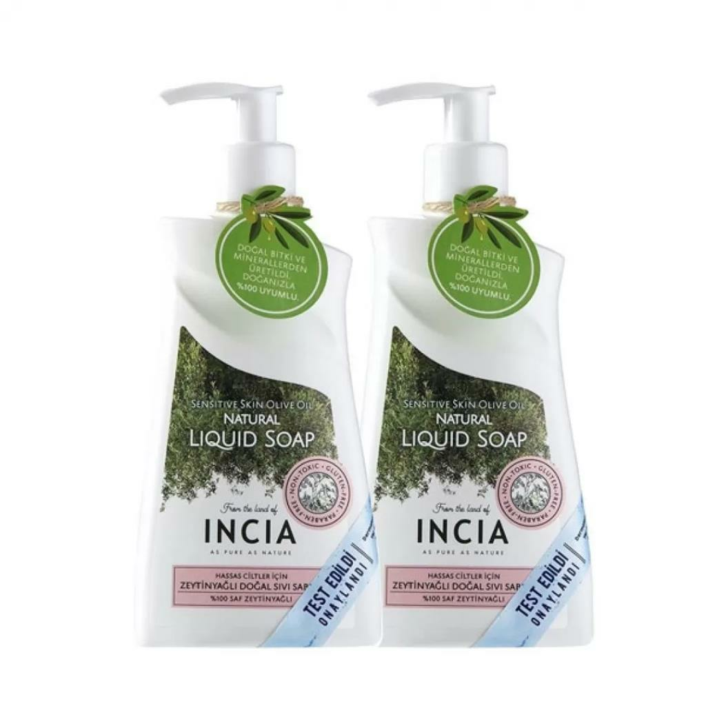 Incia Hassas Ciltler Için Doğal Zeytinyağlı Sıvı Sabun 250ml 2'li Paket