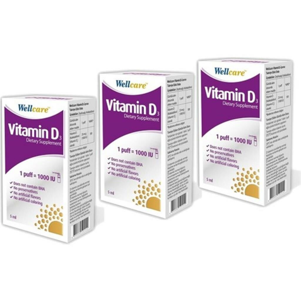 Wellcare Vitamin D3 1000 IU 5 ml Sprey 3'lü paket