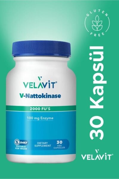 Velavit V-Nattokinasse 2000 Fu's 100 mg Enzyne 30 Kapsül