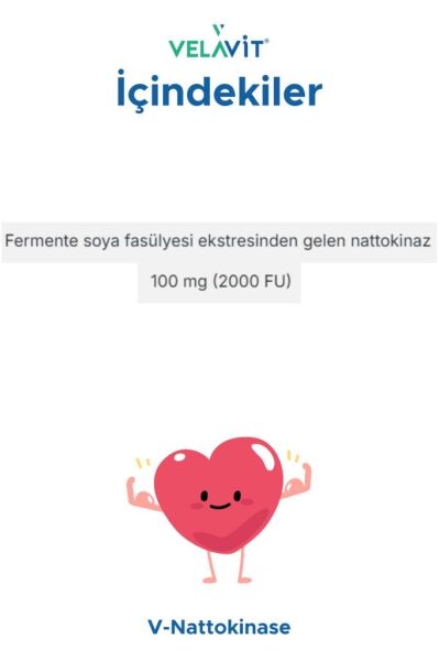 Velavit V-Nattokinasse 2000 Fu's 100 mg Enzyne 30 Kapsül