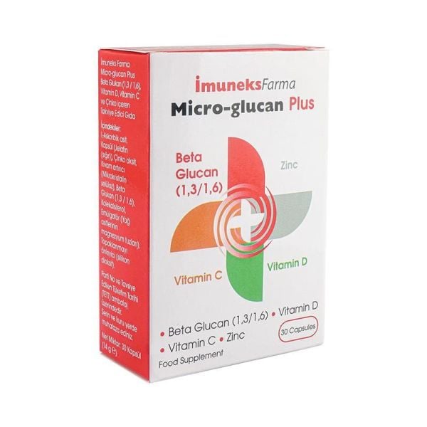 İmuneks Micro-Glucan Plus Beta Glukan Çinko D Vitamini C Vitamini 30 Kapsül