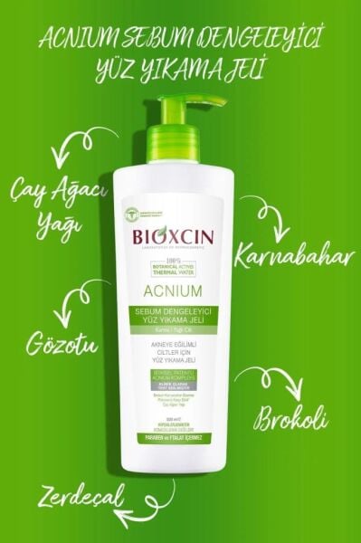 Bioxcin Acnium Yüz Yıkama Jeli Sebium Dengeleyici 500 ml - 1 Alana 1 Adet Hediyeli - Eski Ambalaj
