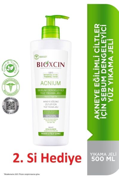 Bioxcin Acnium Yüz Yıkama Jeli Sebium Dengeleyici 500 ml - 1 Alana 1 Adet Hediyeli - Eski Ambalaj