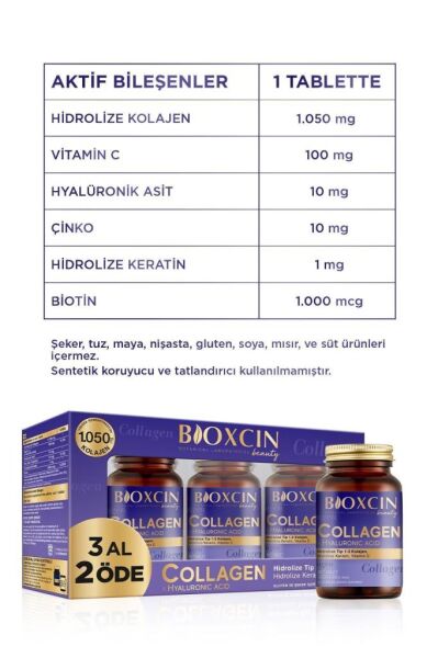 Bioxcin Collagen Hyaluronic Acid Hidrolize Tip 1-3 Kolajen 3 x 30 Tablet - 3 Al 2 Öde