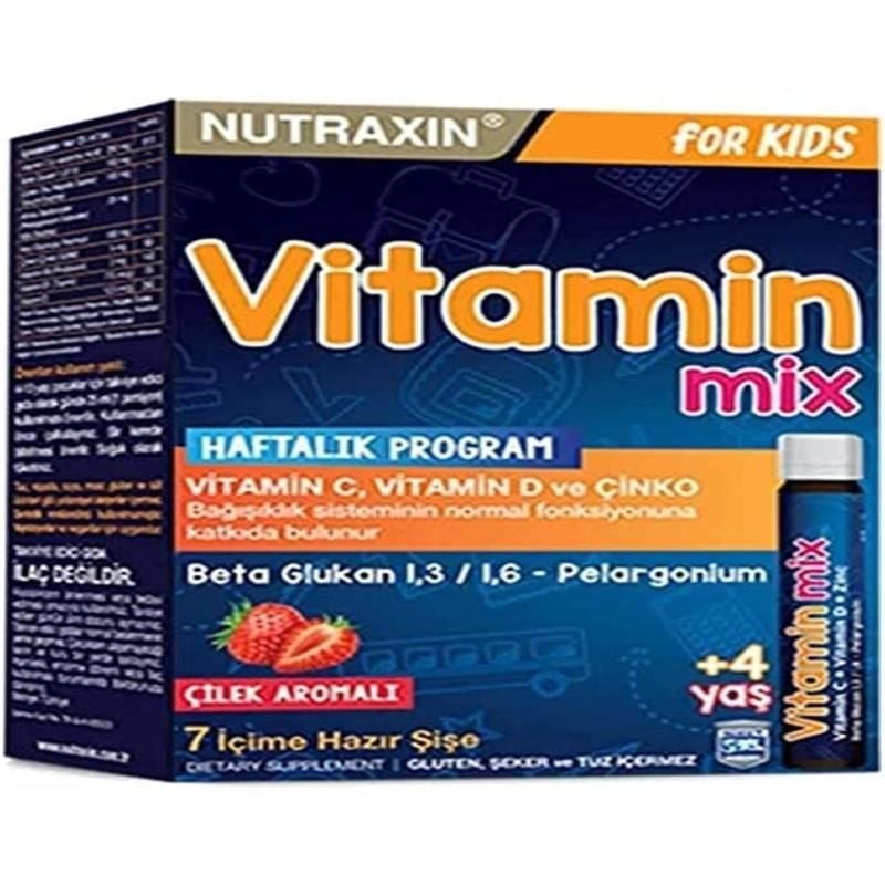 Nutraxin Vitamin Mix Çilek Aromalı +4 Yaş Takviye Edici Gıda 25 ml x 7 Saşe