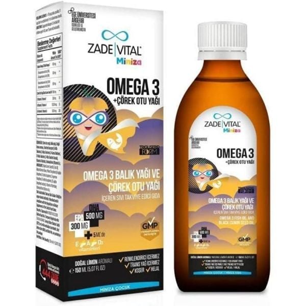 Zade Vital Miniza Omega 3-Çörek Otu Yağı İçerikli Sıvı Takviye Edici Gıda 150 ml