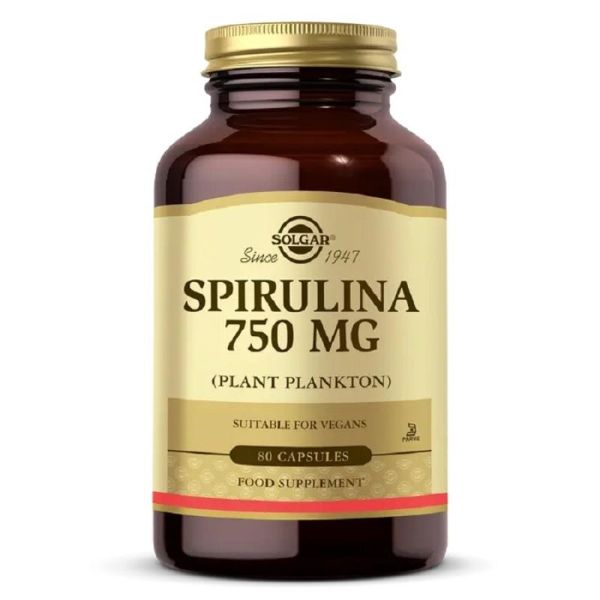 Solgar Spirulina 750 mg Takviye Edici Gıda 80 Bitkisel Kapsül