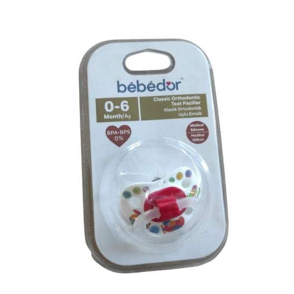 Bebedor Klasik Ortodontik Uçlu Desenli Damaklı Emzik 0-6 Ay